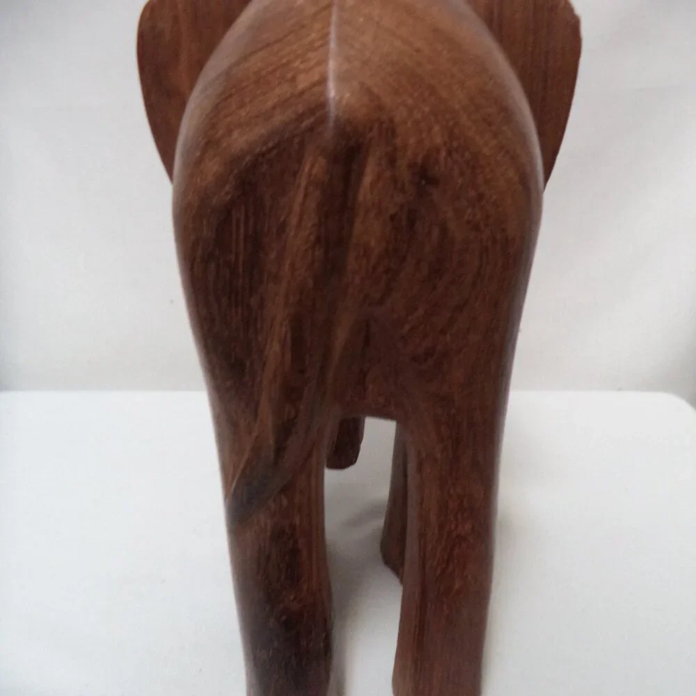 Elephant Wood Hand Carved Figurine Statue brown w/ Tusks Trunk 11" x 8.5" Decor - Picture 5 of 13
